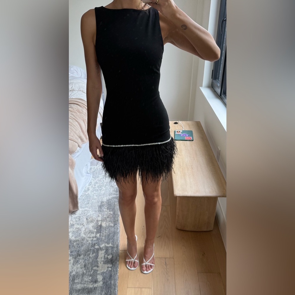 Khanum’s Kariana Black Feathered Hem Dress